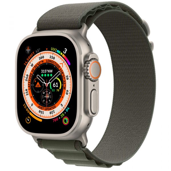Apple Watch Ultra GPS + Cellular 49mm Titanium Case with Green Alpine Loop - S (MNHQ3)
