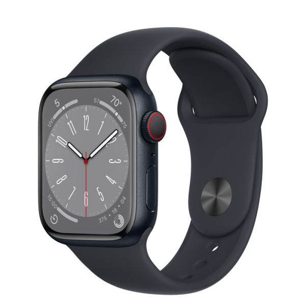 Apple Watch Series 8 LTE 41mm Midnight Aluminum Case with Midnight Sport Band - S/M (MNUV3)