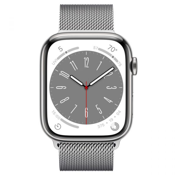 Apple Watch Series 8 45mm GPS + LTE Silver Stainless Steel Case with Silver Milanese Loop (MNKJ3)