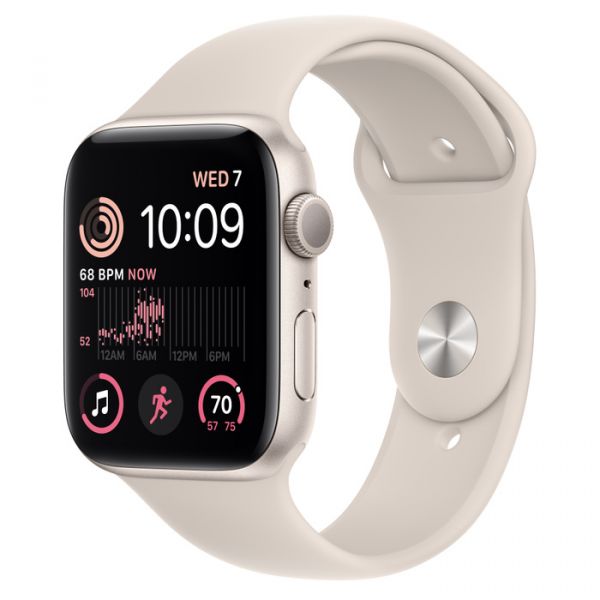 Apple Watch SE 2 GPS 44mm Starlight Aluminum Case with Starlight Sport Band S/M (MNJX3, MNTD3)
