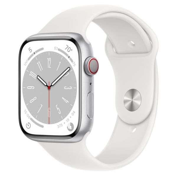 Apple Watch Series 8 GPS + Cellular 45mm Silver Aluminum Case with White S. Band (MP4J3)