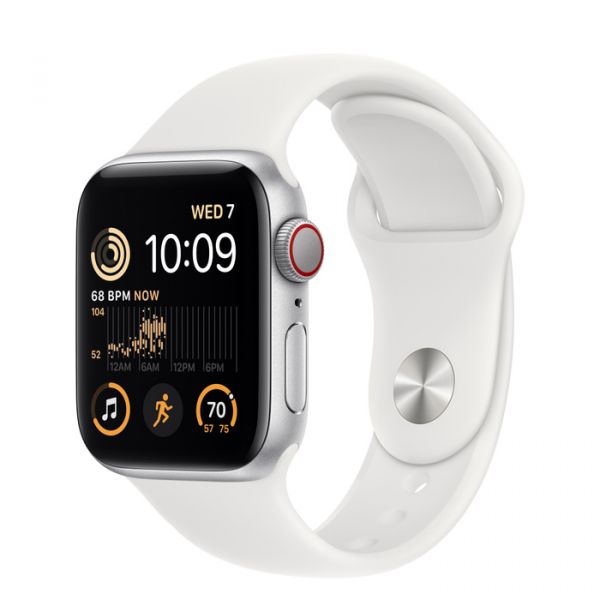 Apple Watch SE 2 GPS + Cellular 40mm Silver Aluminum Case with White Sport Band (MNPP3)
