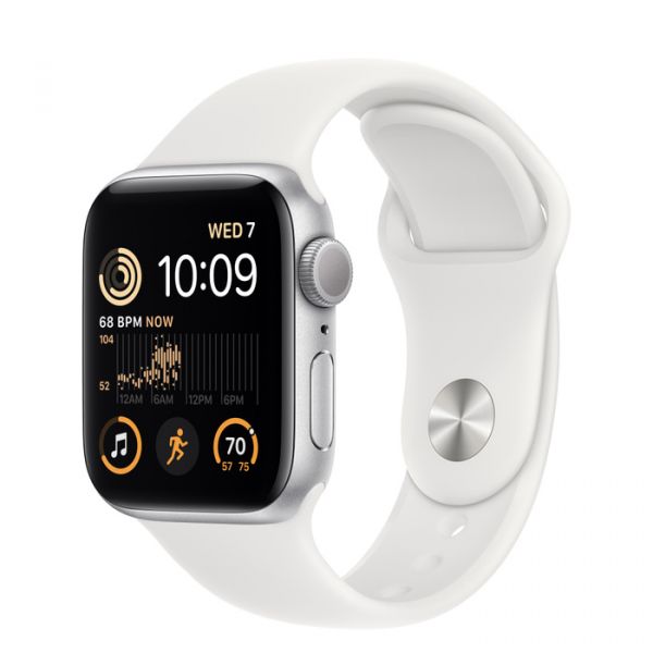 Apple Watch SE 2 GPS 40mm Silver Aluminum Case with White Sport Band S/M (MNT93)