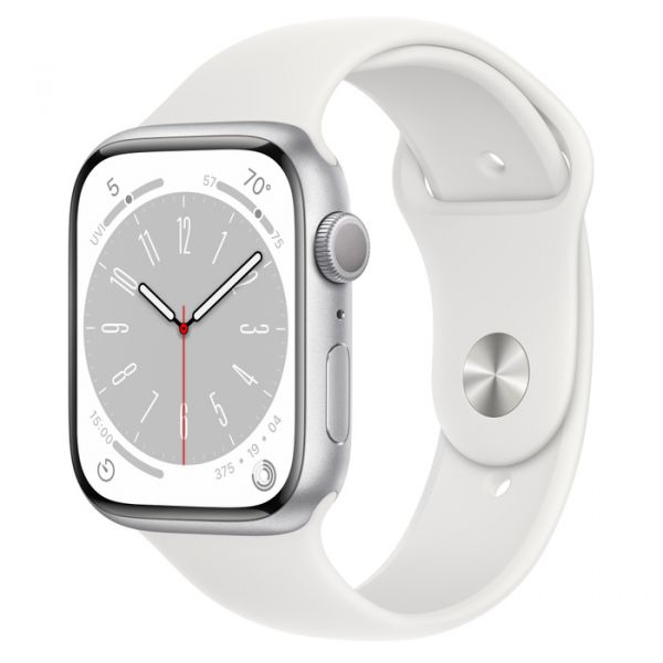Apple Watch Series 8 GPS 45mm Silver Aluminum Case with White S. Band - S/M (MP6P3)