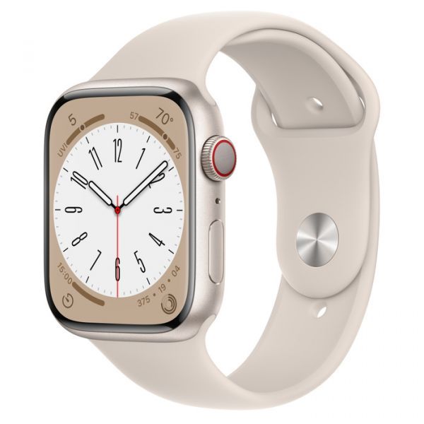 Apple Watch Series 8 LTE 45mm Starlight Aluminum Case with Starlight Sport Band S/M (MNVP3)