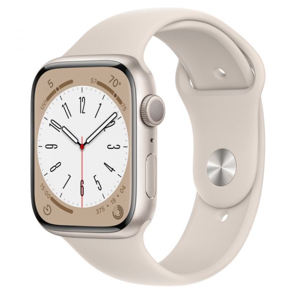 Apple Watch Series 8 GPS 45mm Starlight Aluminum Case with Starlight Sport Band - Size S/M (MNUP3)