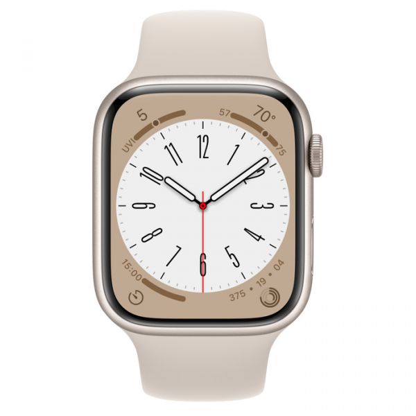 Apple Watch Series 8 GPS 45mm Starlight Aluminum Case with Starlight Sport Band - Size S/M (MNUP3)