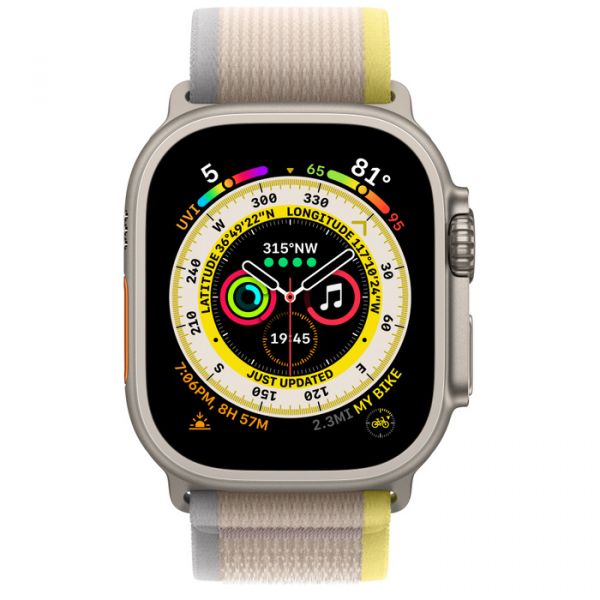Apple Watch Ultra GPS + Cellular 49mm Titanium Case with Yellow/Beige Trail Loop - S/M (MNHD3/MNHK3)