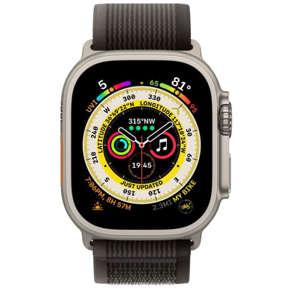 Apple Watch Ultra GPS + Cellular 49mm Titanium Case with Black/Gray Trail Loop - M/L (MQFH3)