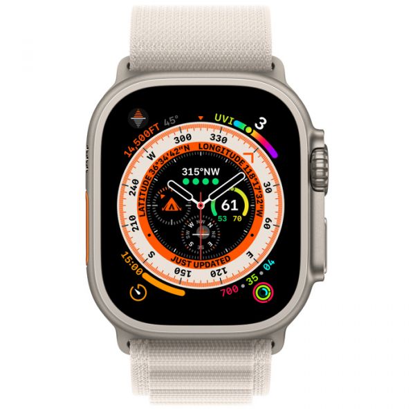 Apple Watch Ultra GPS + Cellular 49mm Titanium Case with Starlight Alpine Loop - S (MQFA3)