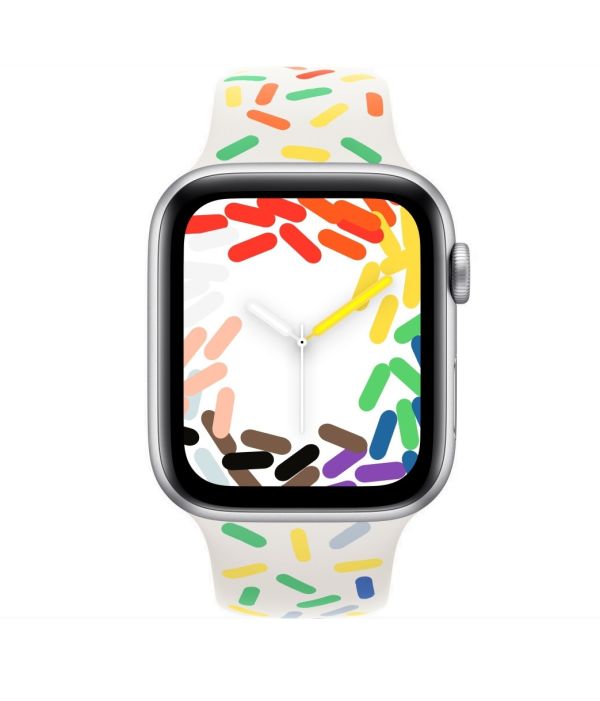 Apple Watch SE 2 GPS 44mm Silver Aluminum Case with Pride Edition Sport Band - M/L (MNLD3+MRTP3)