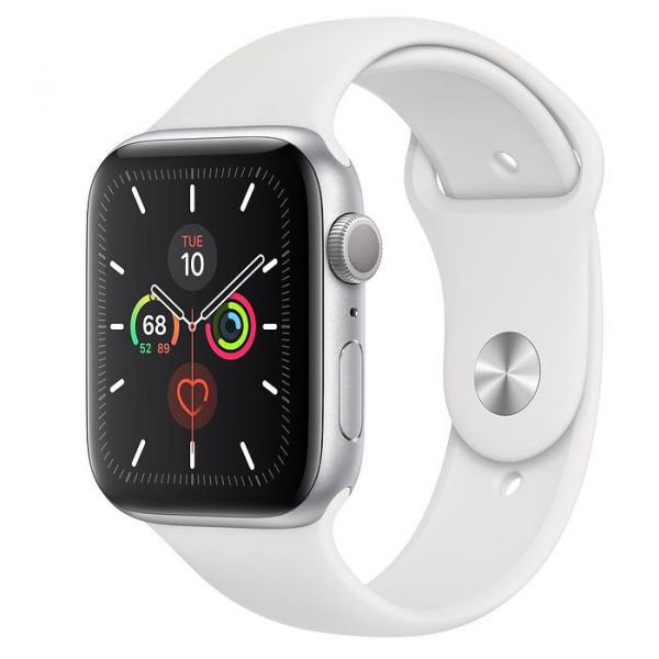 Apple Watch Series 5 GPS 44mm Silver Aluminum w. White b.- Silver Aluminum (MWVD2) 