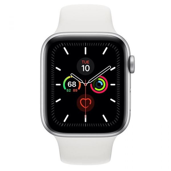 Apple Watch Series 5 GPS 44mm Silver Aluminum w. White b.- Silver Aluminum (MWVD2) 