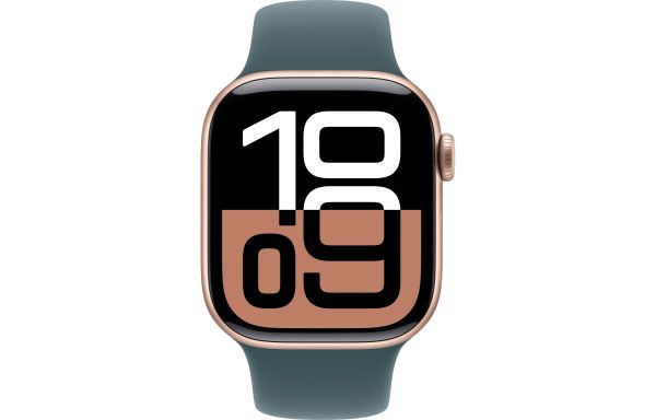 Apple Watch Series 10 GPS 42mm Rose Gold Aluminium Case w. Lake Green Sport Band S/M (MWWY3+MXL93)
