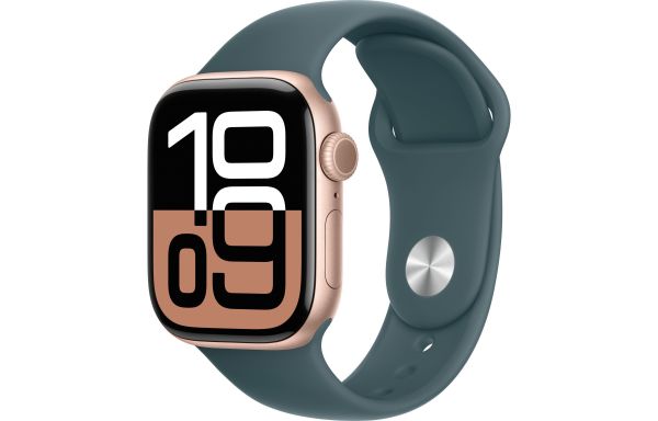 Apple Watch Series 10 GPS 42mm Rose Gold Aluminium Case w. Lake Green Sport Band S/M (MWWY3+MXL93)