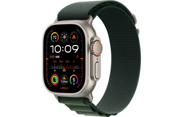 Apple Watch Ultra 2 LTE 49mm Natural Titanium Case with Dark Green Alpine Loop - Small (MXMU3)