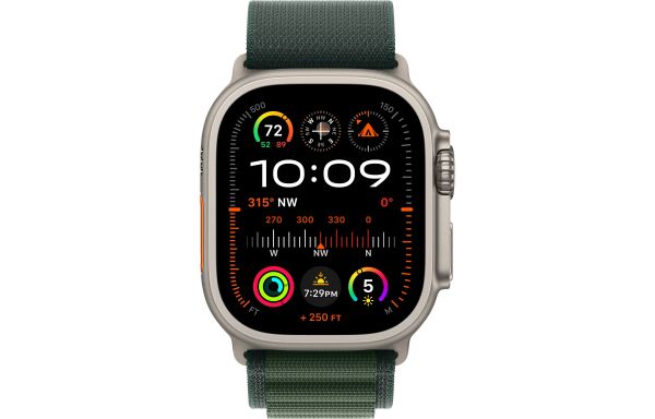 Apple Watch Ultra 2 LTE 49mm Natural Titanium Case with Dark Green Alpine Loop - Small (MXMU3)