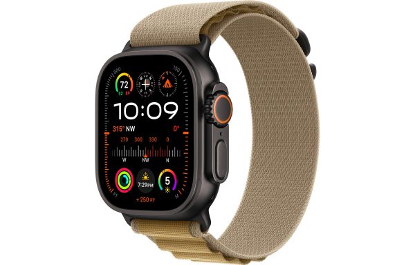 Apple Watch Ultra 2 LTE 49mm Black Titanium Case with Tan Alpine Loop - Medium (MYQ13)