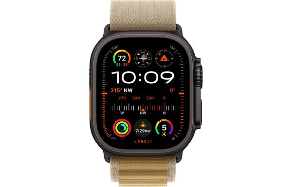Apple Watch Ultra 2 LTE 49mm Black Titanium Case with Tan Alpine Loop - Medium (MYQ13)