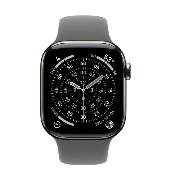 Apple Watch Series 11 GPS + Cellular 42mm Natural Tit. Case w. Stone Gray Sport Band - M/L (MF8N4)