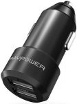 Автомобильное зарядное устройство RAVPower Metal Dual USB Car Charger 24W 4.8A with iSmart 2.0 Charging Tech Black (RP-VC006BK)