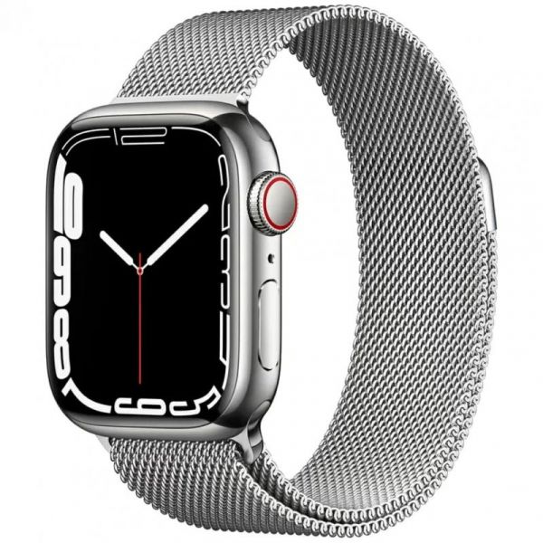 Apple Watch Series 7 LTE 41 мм сталевий корпус срібної плями зі срібною міланською петлею (MKHF3)