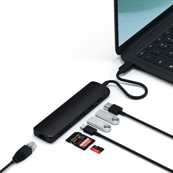 Хаб Satechi Aluminum Type-C Slim Multi-Port with Ethernet Adapter Black (ST-UCSMA3K)