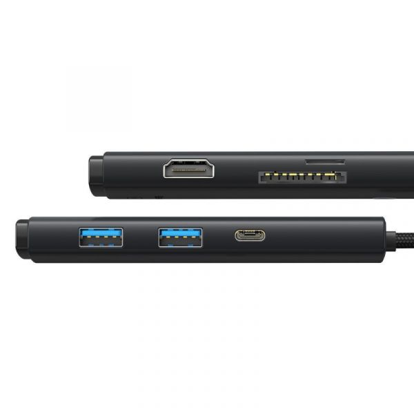 USB-Хаб Baseus Lite Series 6-in-1 (Type-C to HDMI + 2xUSB 3.0 + Type-C + SD/TF) (Black) (WKQX050101)