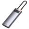 USB-Хаб Baseus Metal Gleam Series 6-in-1 (3xUSB3.0 + 4KHD + RJ45 + Type-C) (gray)(CAHUB-CW0G)