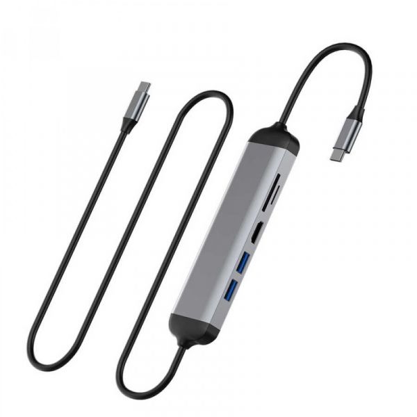Адаптер WIWU Alpha [521H] 5in1 USB-C to 2xUSB3.0+HDMI+SD/Micro SD (Grey)