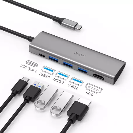 Хаб WIWU Alpha A531H Type-C hub HDMI 4K, Type C, 3хUSB3.0, LED Gray