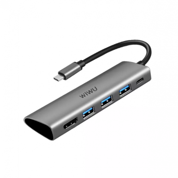 Хаб WIWU Alpha A531H Type-C hub HDMI 4K, Type C, 3хUSB3.0, LED Gray