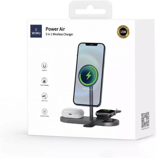 Беспроводная зарядка WIWU X23 Power Air 3in1 Series (Black)