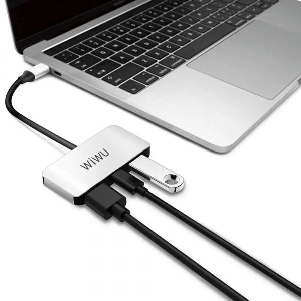 Адаптер WIWU Alpha 3in1 USB-C to USB3.0+Type- C+HDMI (Grey)