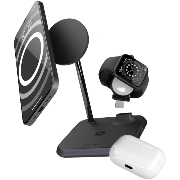 Зарядная станция Zens 4-in-1 Magnetic + Watch Aluminium Wireless Charger Black (ZEDC20B/00)