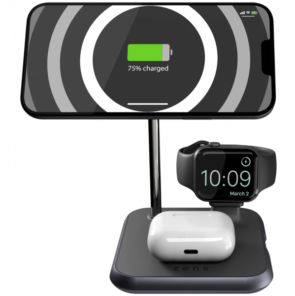 Зарядная станция Zens 4-in-1 Magnetic + Watch Aluminium Wireless Charger Black (ZEDC20B/00)